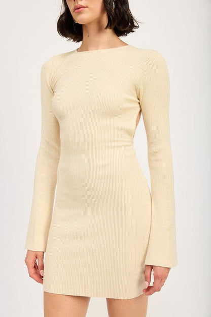Long Sleeve Mini Dress With Back Cutout - Ro + Ivy