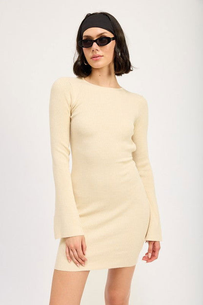 Long Sleeve Mini Dress With Back Cutout - Ro + Ivy