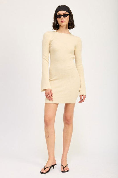 Long Sleeve Mini Dress With Back Cutout - Ro + Ivy