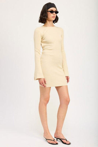 Long Sleeve Mini Dress With Back Cutout - Ro + Ivy