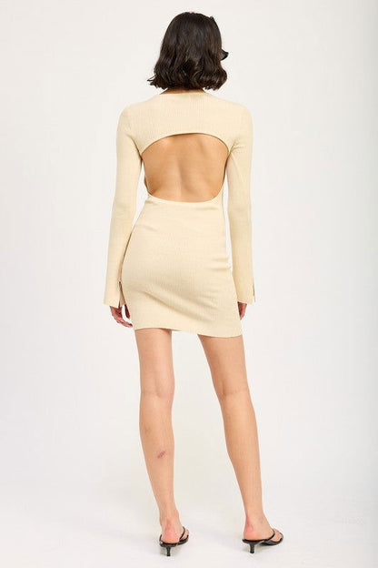 Long Sleeve Mini Dress With Back Cutout - Ro + Ivy