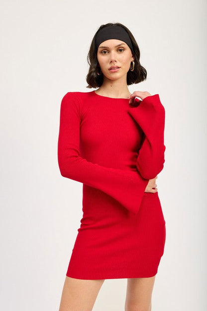 Long Sleeve Mini Dress With Back Cutout - Ro + Ivy