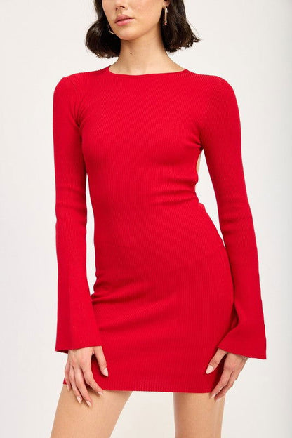 Long Sleeve Mini Dress With Back Cutout - Ro + Ivy