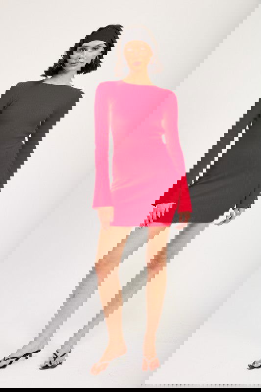 Long Sleeve Mini Dress With Back Cutout - Ro + Ivy