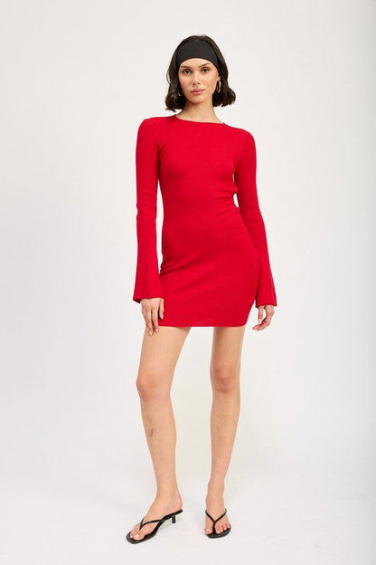 Long Sleeve Mini Dress With Back Cutout - Ro + Ivy