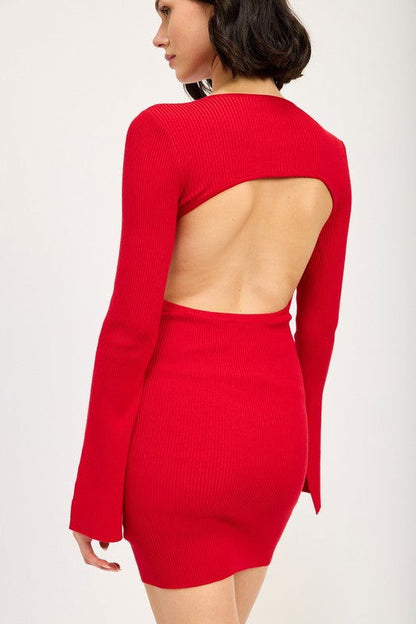 Long Sleeve Mini Dress With Back Cutout - Ro + Ivy