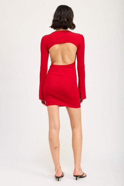 Long Sleeve Mini Dress With Back Cutout - Ro + Ivy