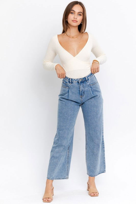 Long Sleeve Surplice Bodysuit - Ro + Ivy