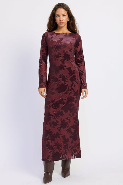 Long-Sleeve Maxi Dress with Open Back