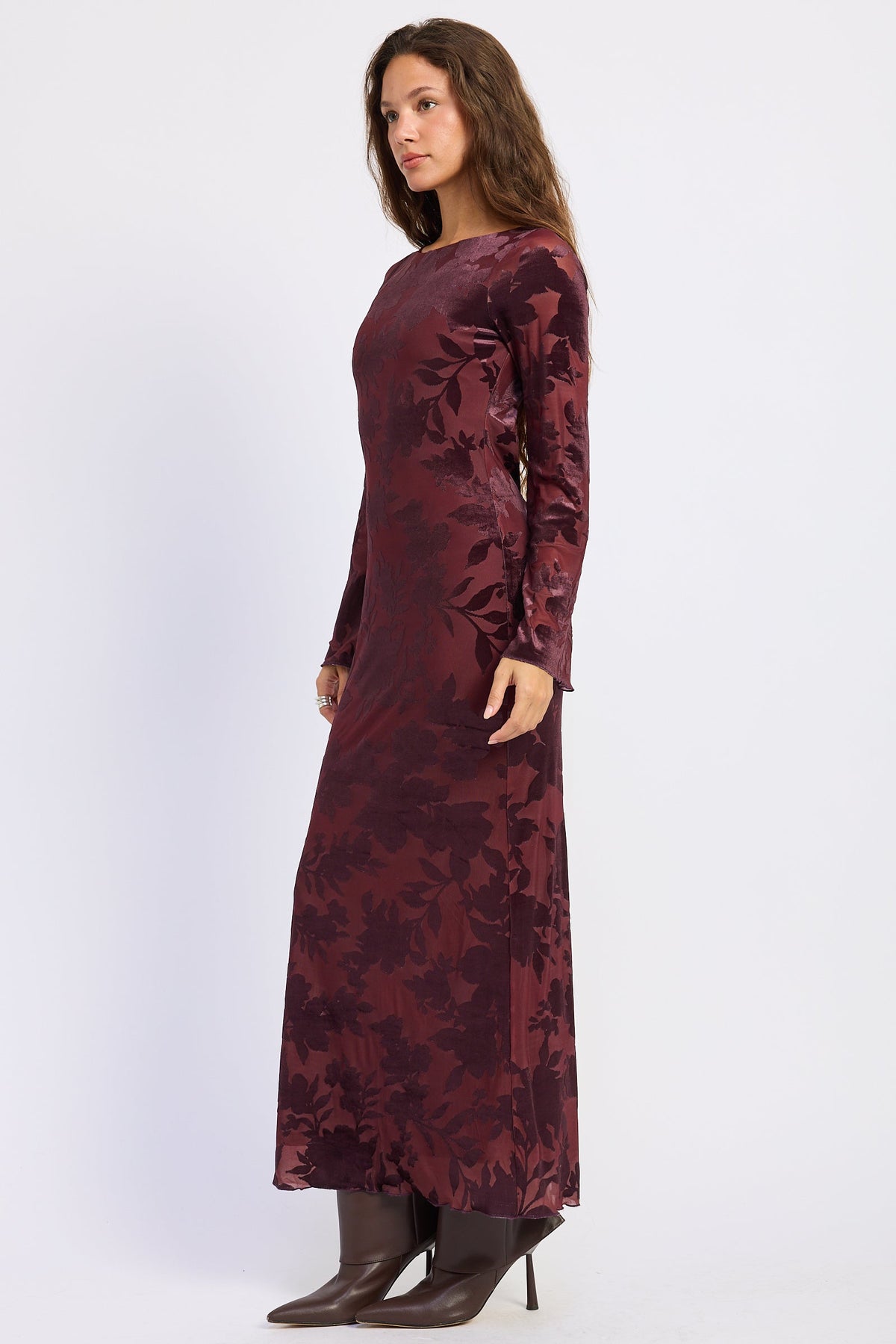 Long-Sleeve Maxi Dress with Open Back