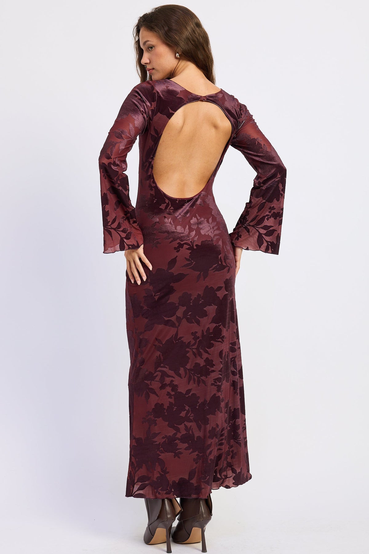 Long-Sleeve Maxi Dress with Open Back