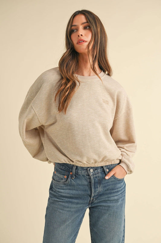 Malibu Vintage Embroidery Crop Sweatshirt – Taupe outfit idea for women | Ro + Ivy