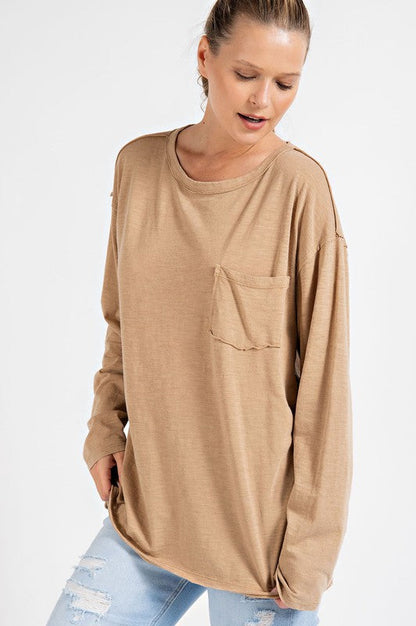 Mineral Washed Round Neckline Long Sleeve Women's Top | Knit Tops | Ro + Ivy