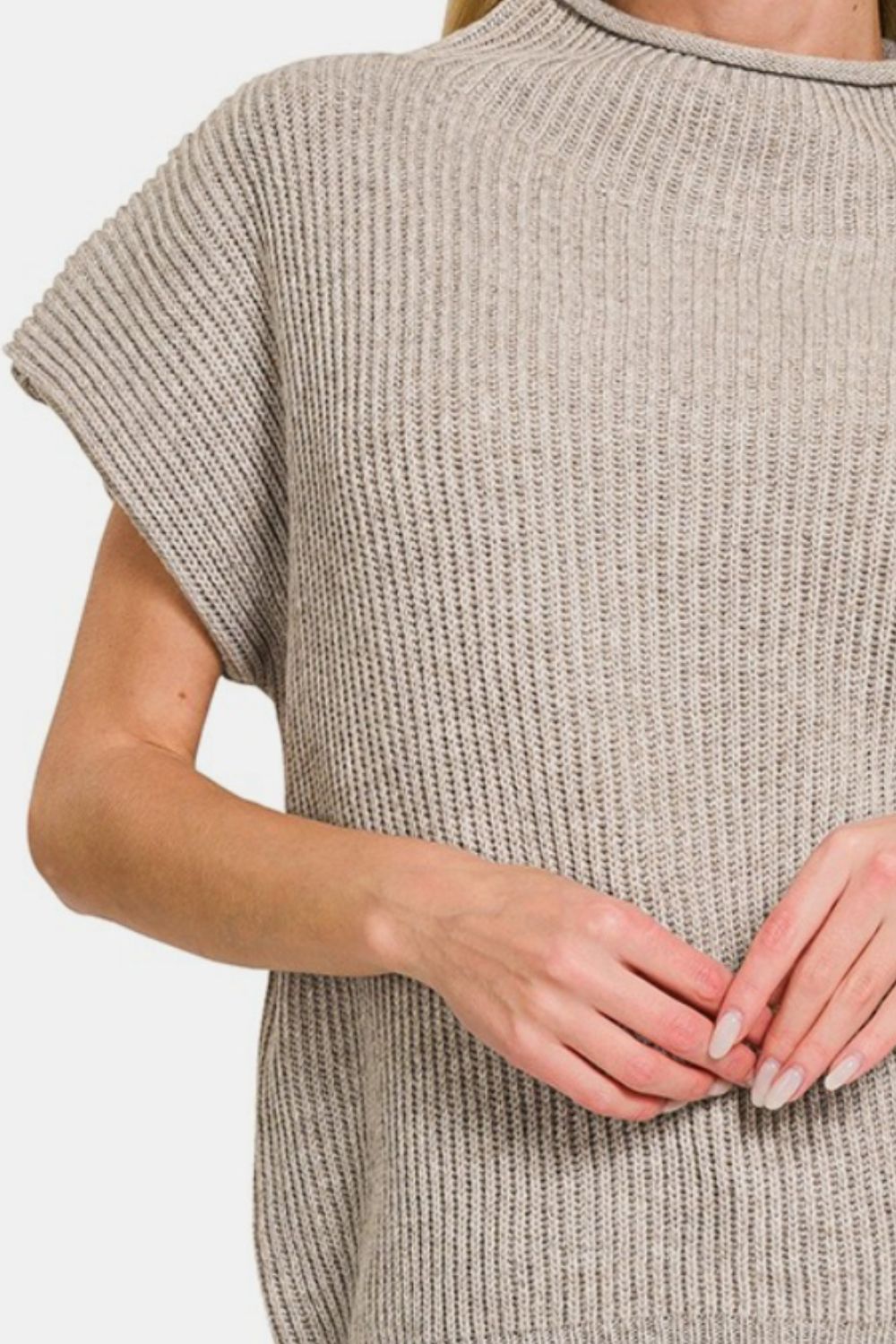 Minimalist Short Sleeve Mock Neck Sweater Top in Mocha – outfit idea for women | Ro + Ivy