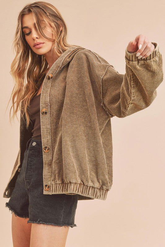 Corduroy Hooded Button Up Nadia Jacket - Ro + Ivy