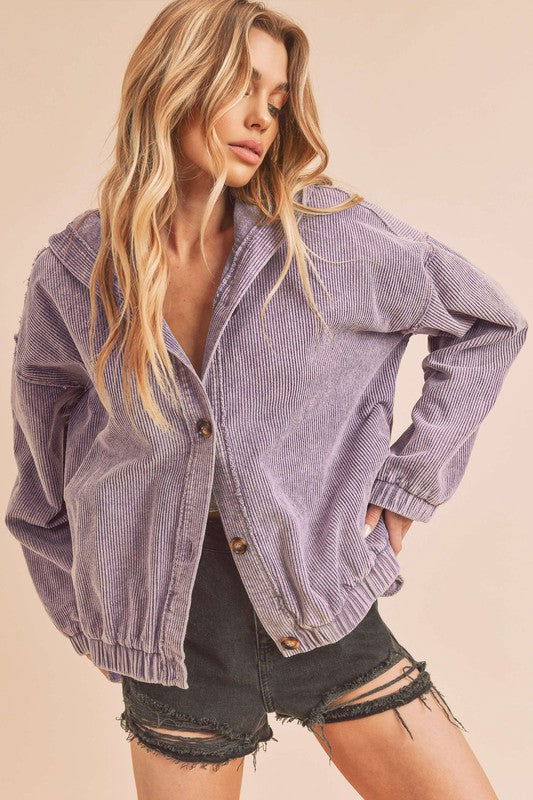 Corduroy Hooded Button Up Nadia Jacket - Ro + Ivy