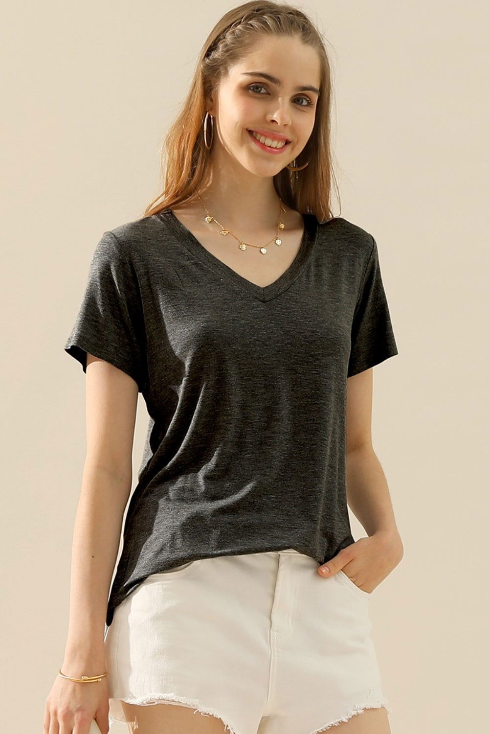 Ninexis Full Size V-Neck Short Sleeve T-Shirt - Ro + Ivy