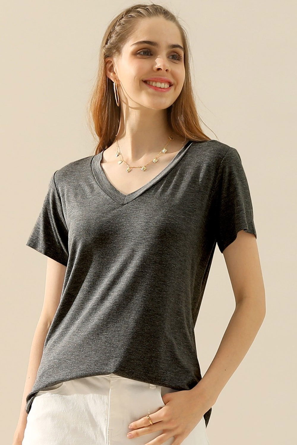 Ninexis Full Size V-Neck Short Sleeve T-Shirt - Ro + Ivy