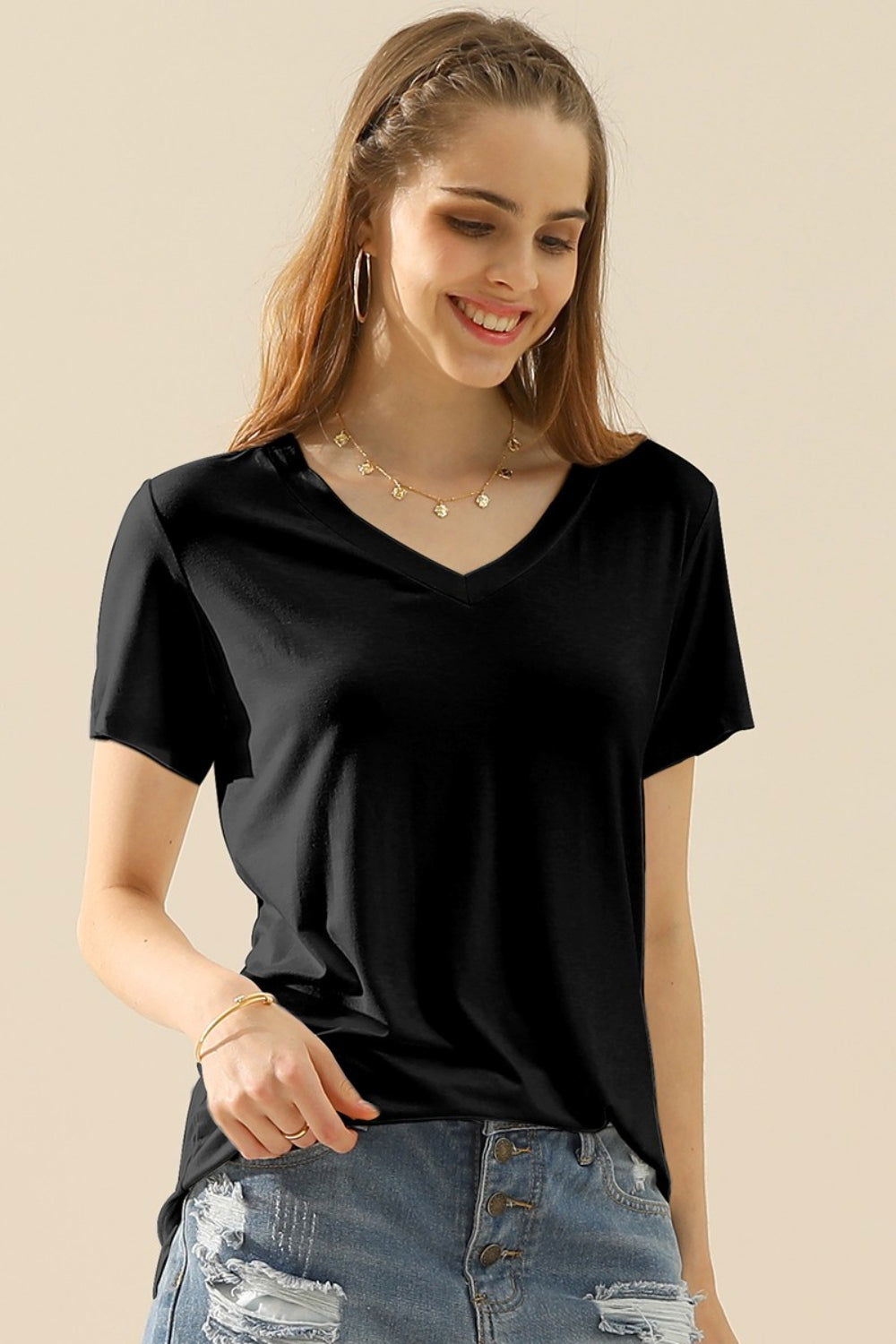 Ninexis Full Size V-Neck Short Sleeve T-Shirt - Ro + Ivy