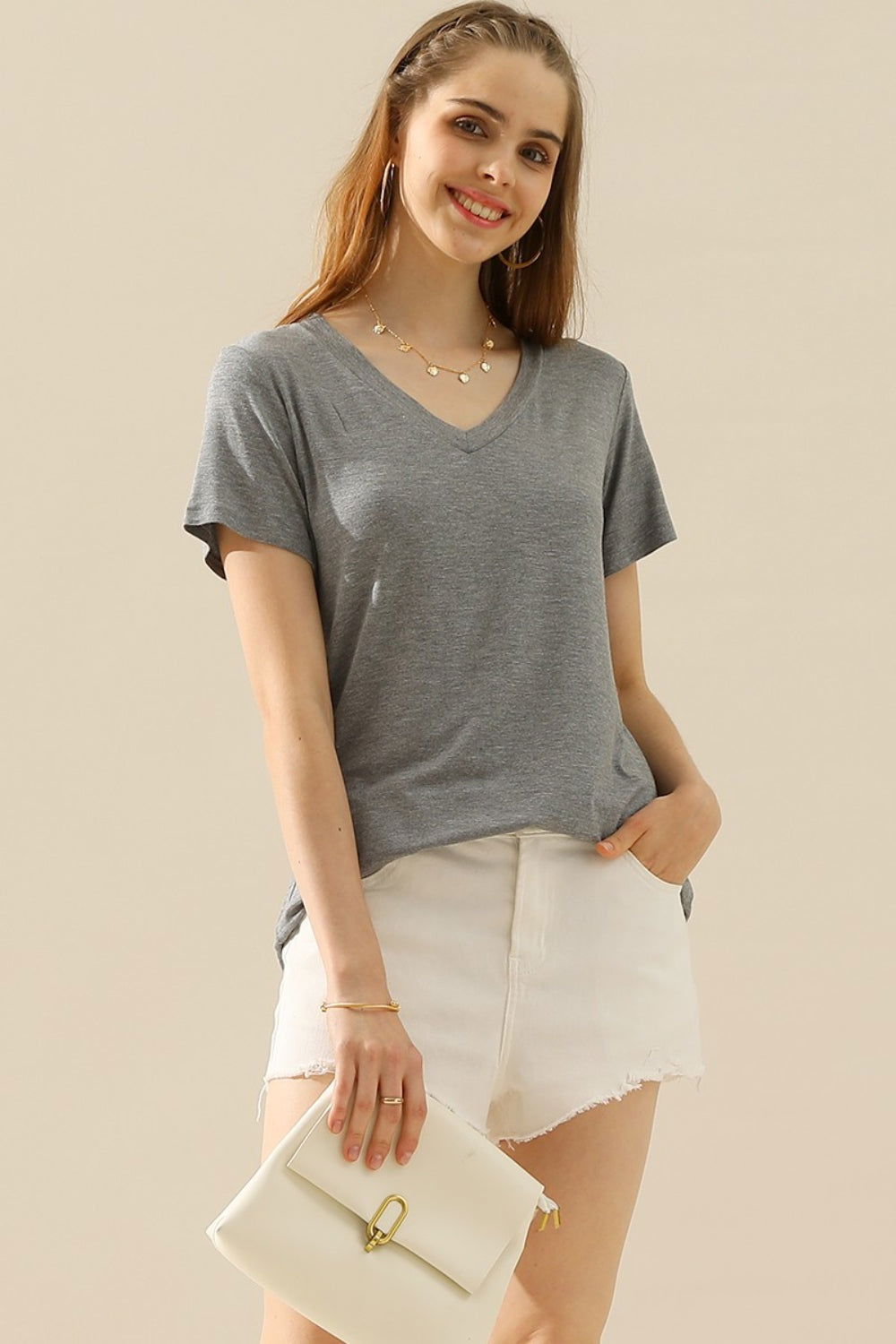 Ninexis Full Size V-Neck Short Sleeve T-Shirt - Ro + Ivy