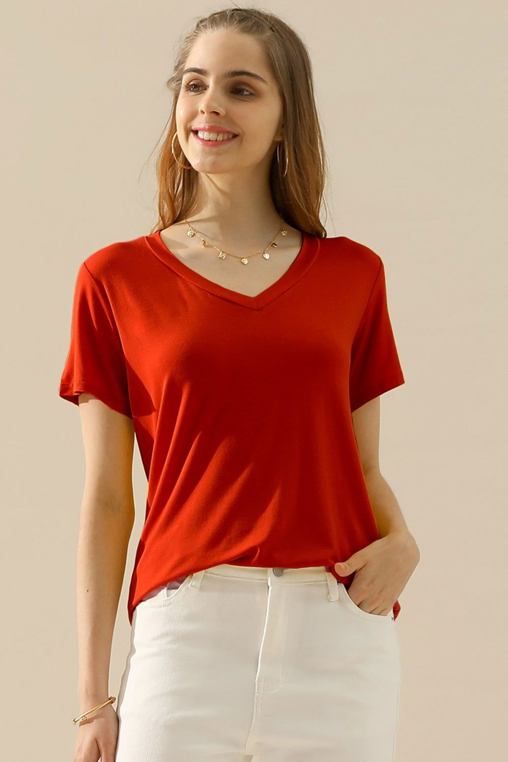 Ninexis Full Size V-Neck Short Sleeve T-Shirt - Ro + Ivy