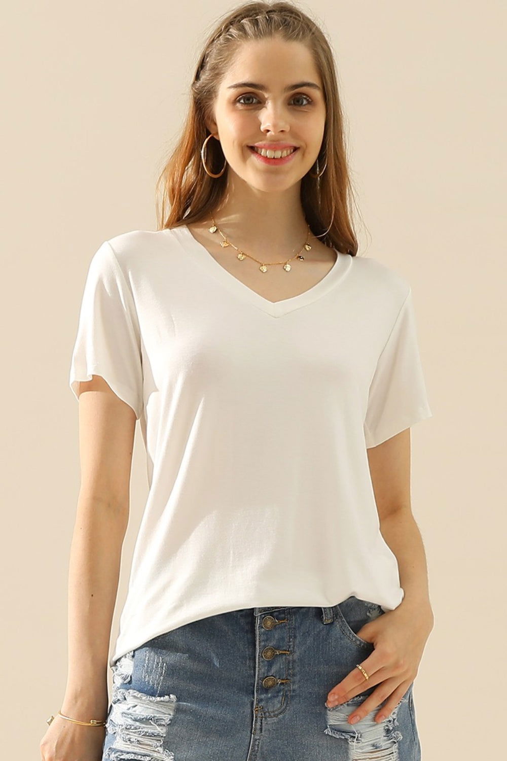 Ninexis Full Size V-Neck Short Sleeve T-Shirt - Ro + Ivy