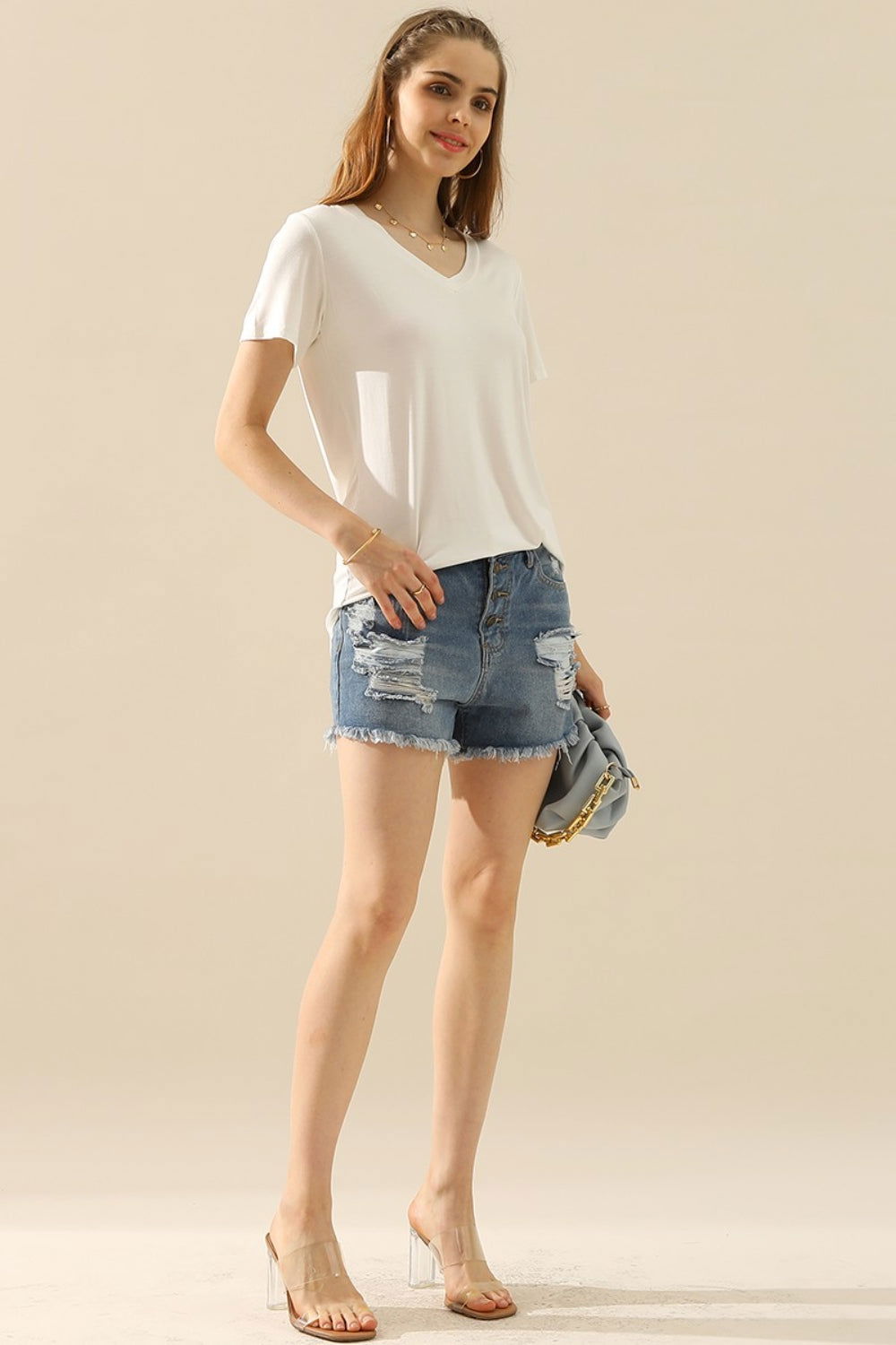 Ninexis Full Size V-Neck Short Sleeve T-Shirt - Ro + Ivy