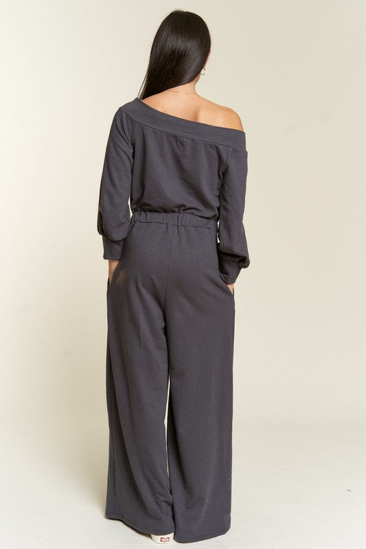 One Shoulder Terry Jumpsuit - Ro + Ivy