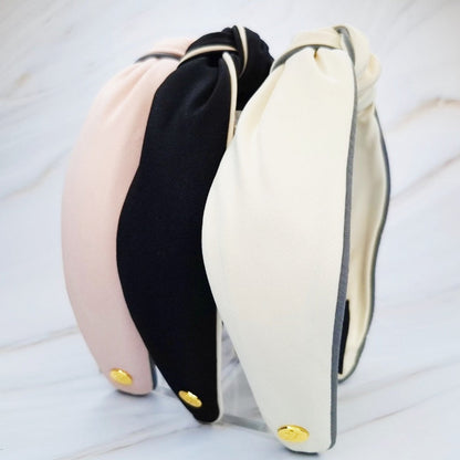 Contrast Piped Structured Preppy Headband — Classic Timeless Style - Headbands