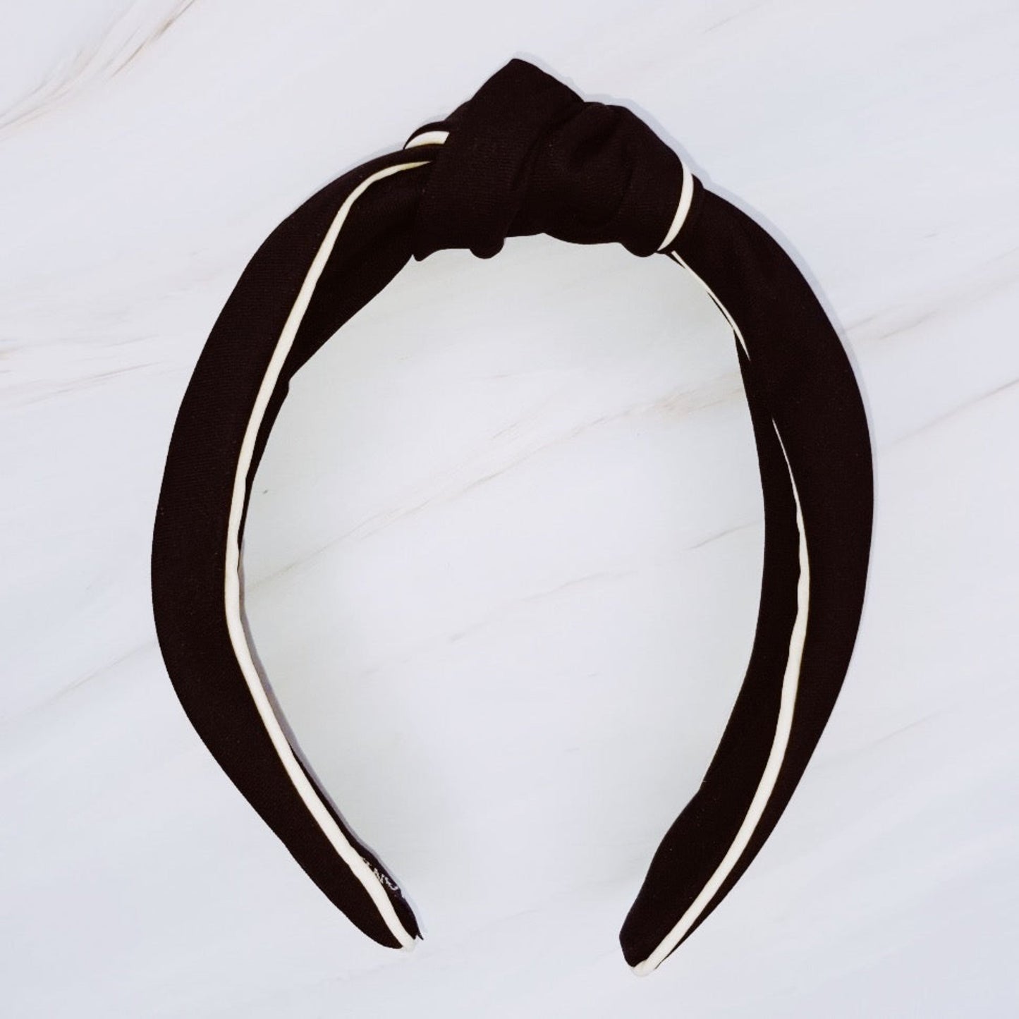 Contrast Piped Structured Preppy Headband — Classic Timeless Style - Black Headbands