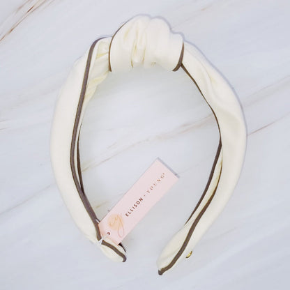 Contrast Piped Structured Preppy Headband — Classic Timeless Style - White Headbands