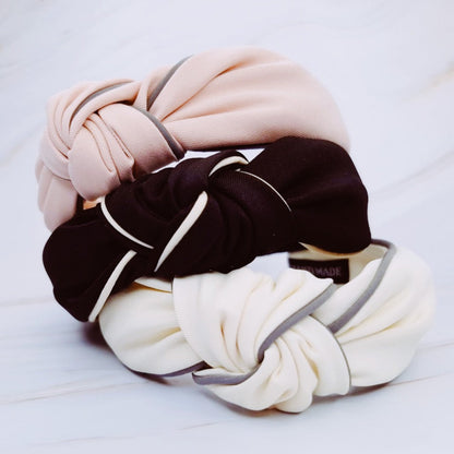 Contrast Piped Structured Preppy Headband — Classic Timeless Style - Headbands