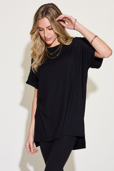 Plus Size Short Sleeve Slit T-Shirt and Leggings Lounge Set for Women | Loungewear Set | Ro + Ivy