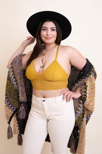 Plus Size Ribbed Lace Boho Racerback Bralette - Ro + Ivy