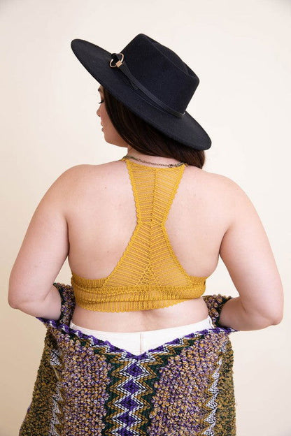 Plus Size Ribbed Lace Boho Racerback Bralette - Ro + Ivy