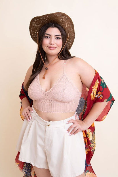 Plus Size Ribbed Lace Boho Racerback Bralette - Ro + Ivy