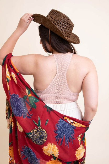 Plus Size Ribbed Lace Boho Racerback Bralette - Ro + Ivy