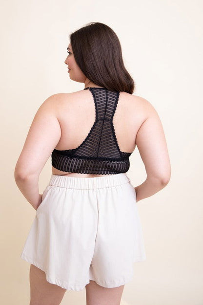 Plus Size Ribbed Lace Boho Racerback Bralette - Ro + Ivy
