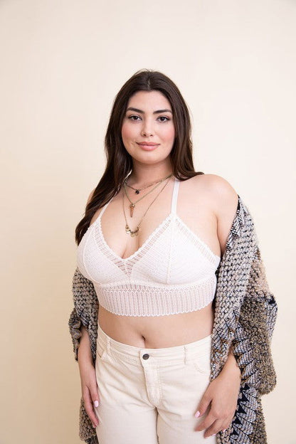 Plus Size Ribbed Lace Boho Racerback Bralette - Ro + Ivy