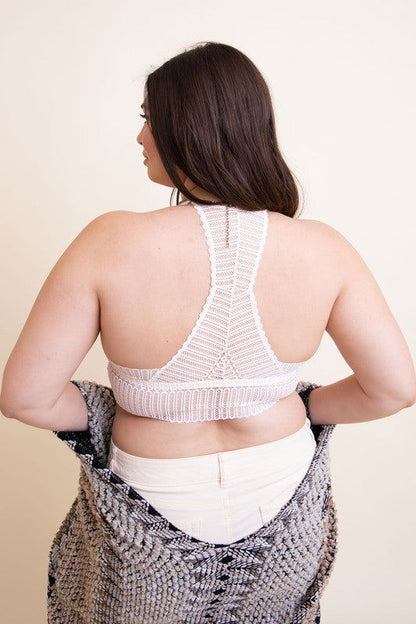 Plus Size Ribbed Lace Boho Racerback Bralette - Ro + Ivy