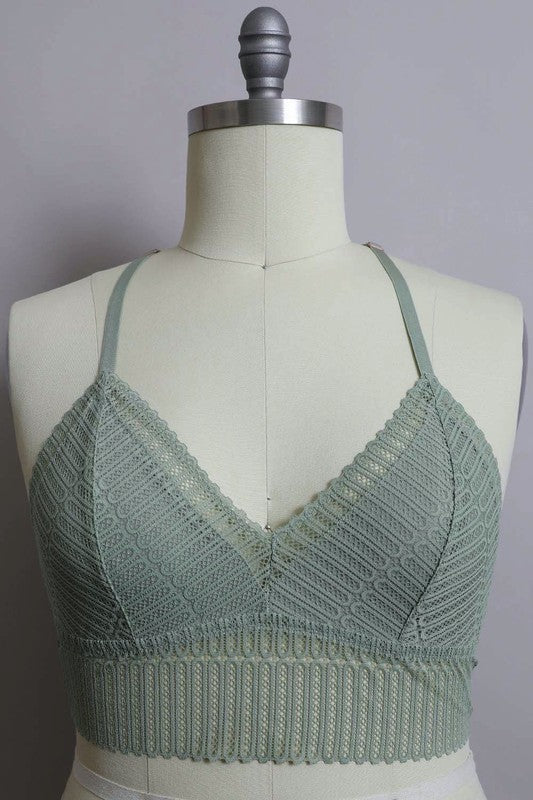 Plus Size Ribbed Lace Boho Racerback Bralette - Ro + Ivy