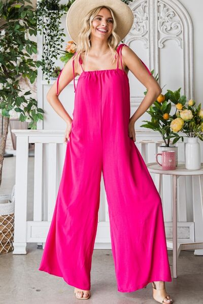 Pocketed Spaghetti Strap Wide Leg Jumpsuit for Women | Jumpsuits | Ro + Ivy
