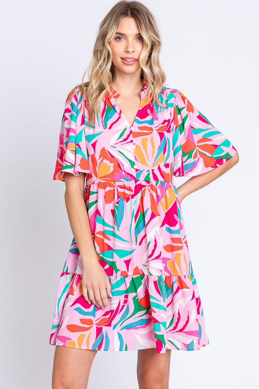 Printed Short Sleeve Ruffle Hem Dress for Women | Mini Dress | Ro + Ivy