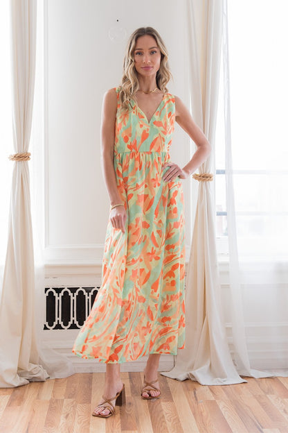 Printed V-Neck Sleeveless Dress for Women | Maxi Dress | Ro + Ivy