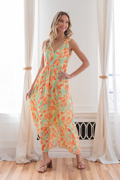 Printed V-Neck Sleeveless Dress for Women | Maxi Dress | Ro + Ivy