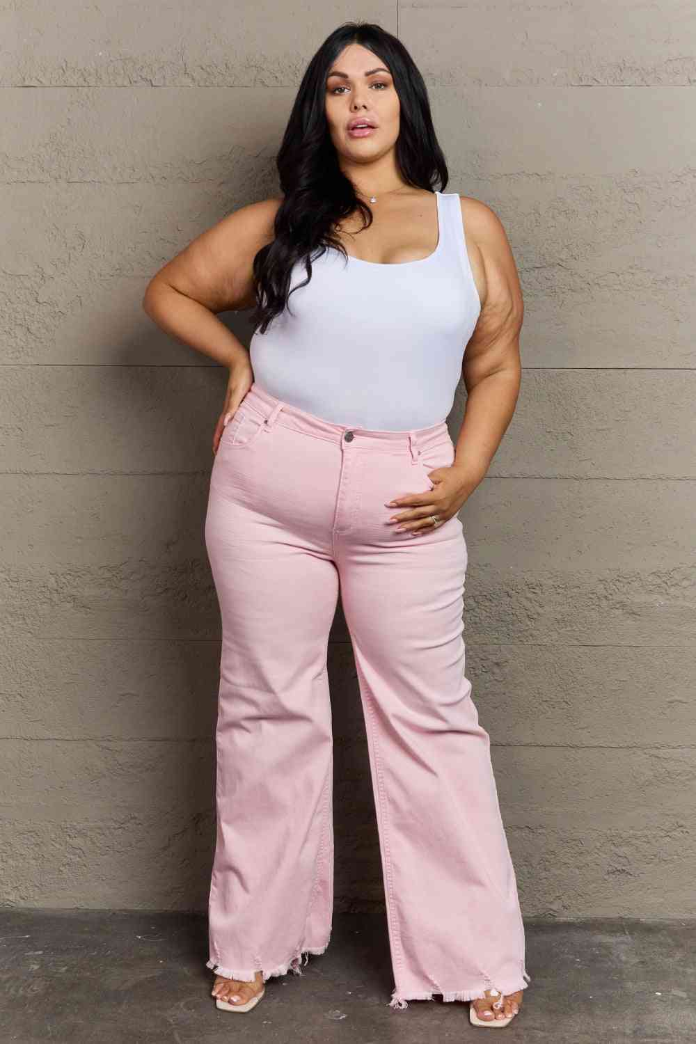 Raelene Size Inclusive High Waist Wide Leg Jeans in Light Pink for Women | Jeans | Ro + Ivy