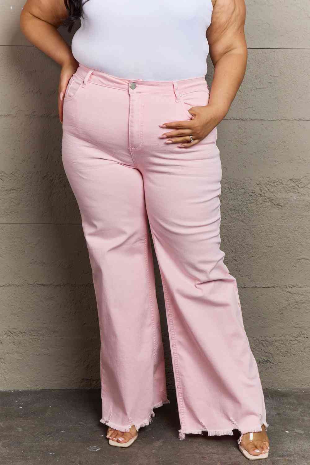 Raelene Size Inclusive High Waist Wide Leg Jeans in Light Pink for Women | Jeans | Ro + Ivy