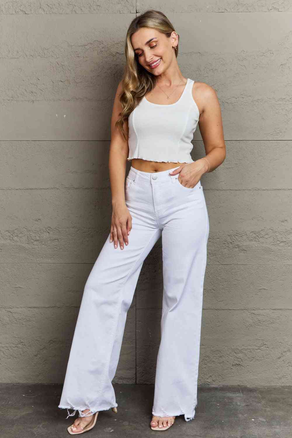 Raelene Size Inclusive High Waist Wide Leg Jeans in White for Women | Jeans | Ro + Ivy