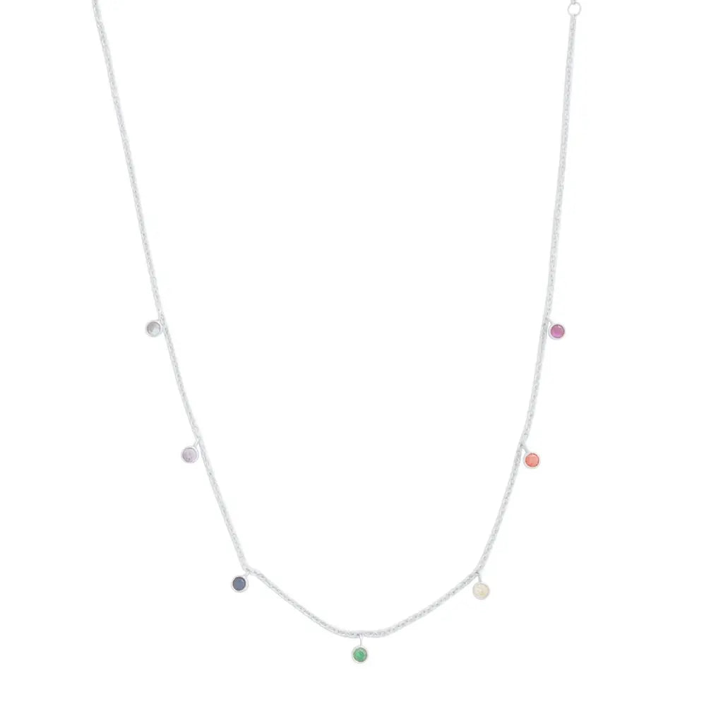 Rainbow Crystal Stardust Pendant Necklace — Shimmering Bezel Charm Chain - Silver Necklaces