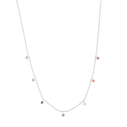 Rainbow Crystal Stardust Pendant Necklace — Shimmering Bezel Charm Chain - Silver Necklaces